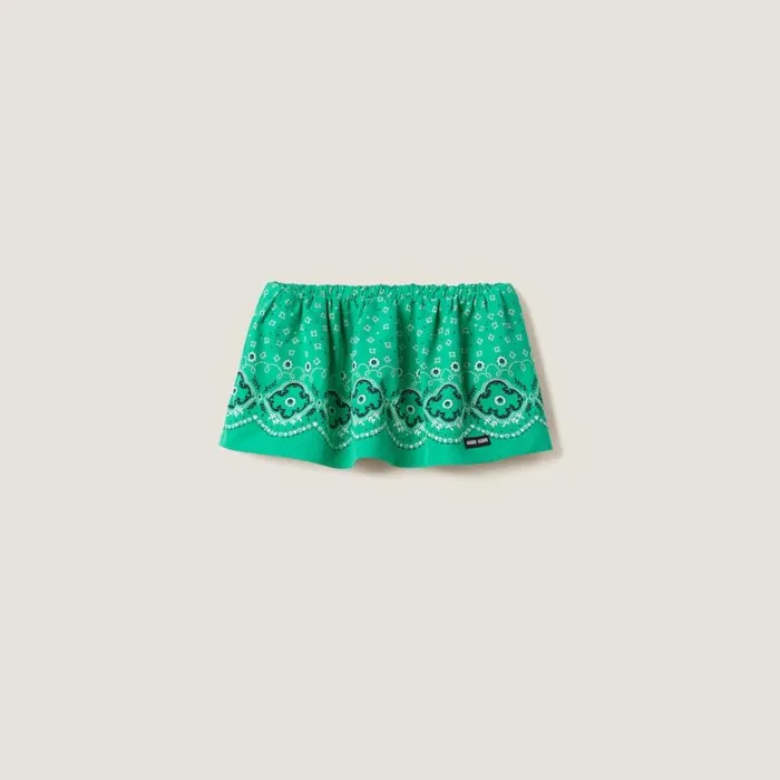 Women Miu Miu Skirts Printed Poplin Miniskirt Mint Green