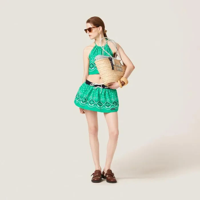 Women Miu Miu Skirts Printed Poplin Miniskirt Mint Green Women Miu Miu Skirts Printed Poplin Miniskirt Mint Green