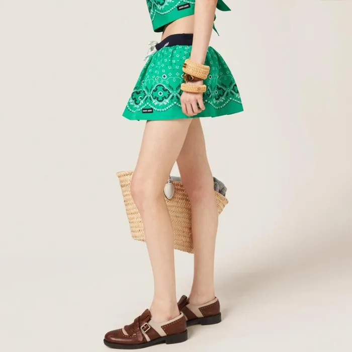 Women Miu Miu Skirts Printed Poplin Miniskirt Mint Green Women Miu Miu Skirts Printed Poplin Miniskirt Mint Green