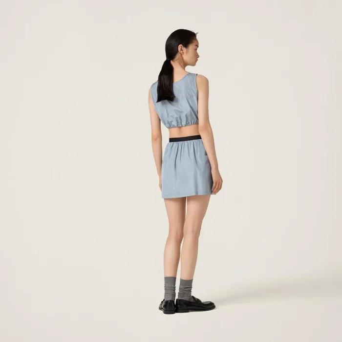 Women Miu Miu Skirts Technical Silk Miniskirt Astral Blue Women Miu Miu Skirts Technical Silk Miniskirt Astral Blue