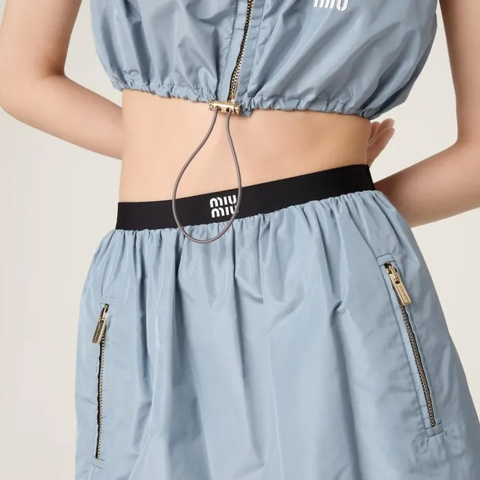 Women Miu Miu Skirts Technical Silk Miniskirt Astral Blue Women Miu Miu Skirts Technical Silk Miniskirt Astral Blue