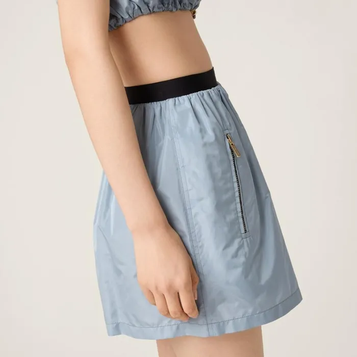 Women Miu Miu Skirts Technical Silk Miniskirt Astral Blue Women Miu Miu Skirts Technical Silk Miniskirt Astral Blue