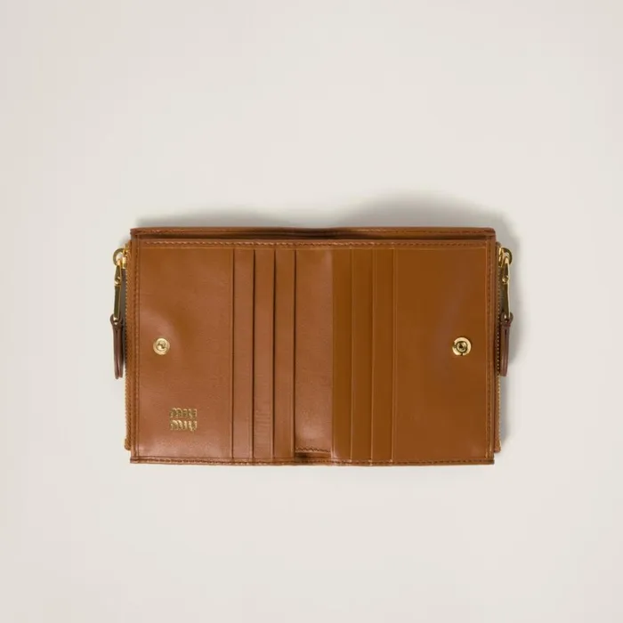 Women Miu Miu Small Wallets Small Leather Wallet Cognac