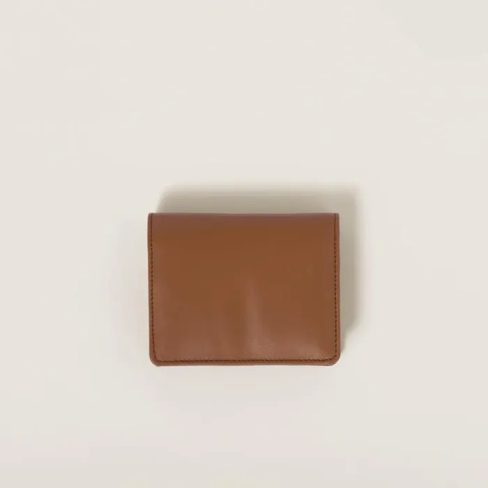 Women Miu Miu Small Wallets Small Leather Wallet Cognac