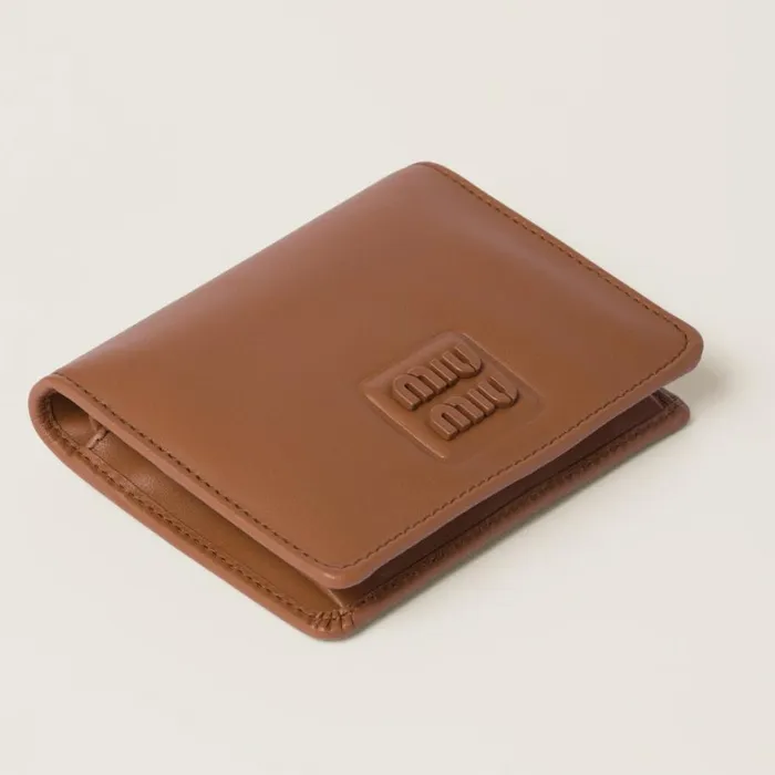Women Miu Miu Small Wallets Small Leather Wallet Cognac