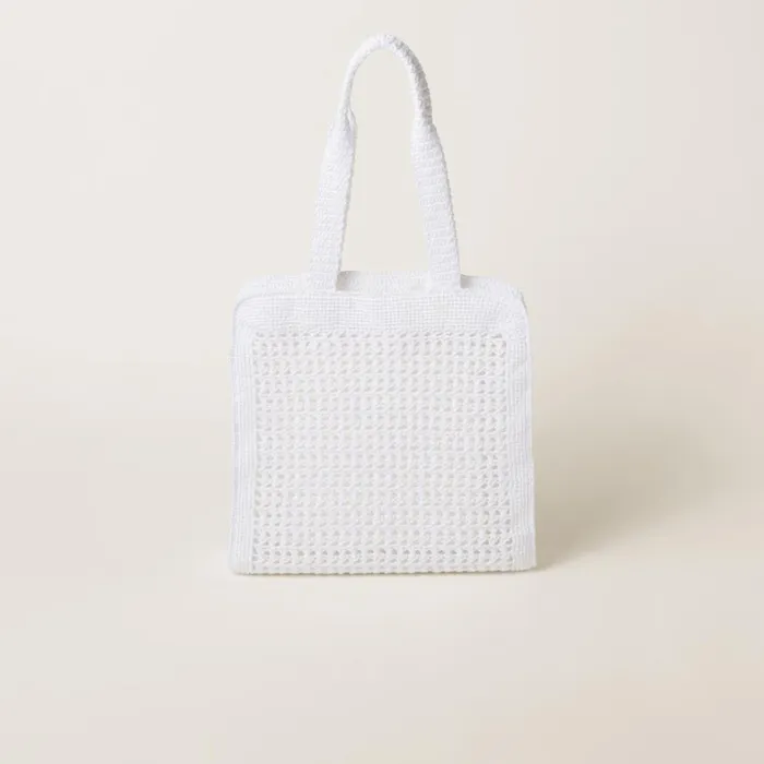 Women Miu Miu Totes Woven Fabric Tote Bag White Women Miu Miu Totes Woven Fabric Tote Bag White