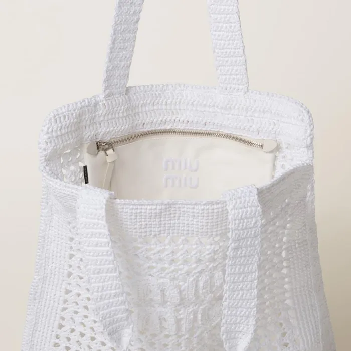 Women Miu Miu Totes Woven Fabric Tote Bag White Women Miu Miu Totes Woven Fabric Tote Bag White