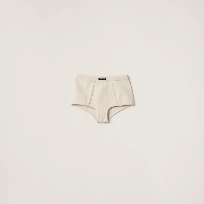 Women Miu Miu Underwear And Beachwear Garmentdyed Ribbed Boxer Shorts Natural