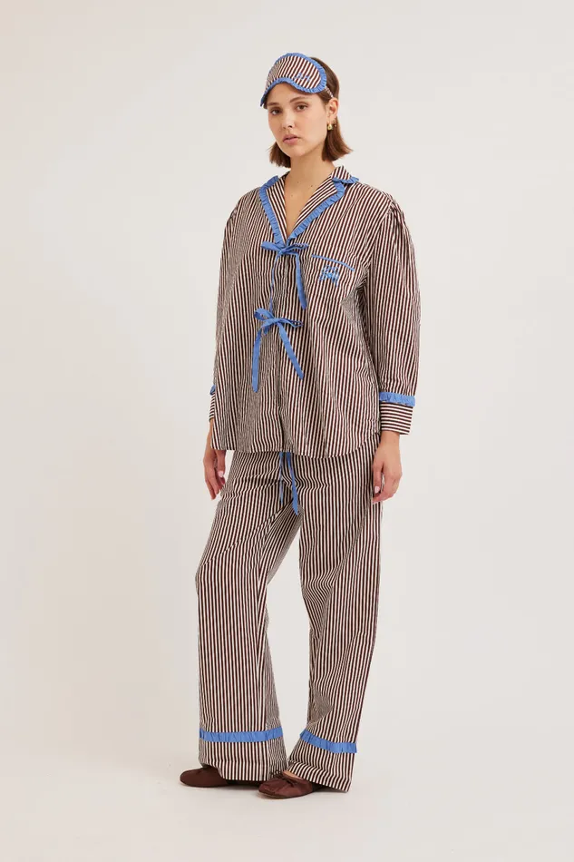 Women Nightwear Damson Madder Antonella Choc Stripe Pj Set 8211 Cotton Poplin