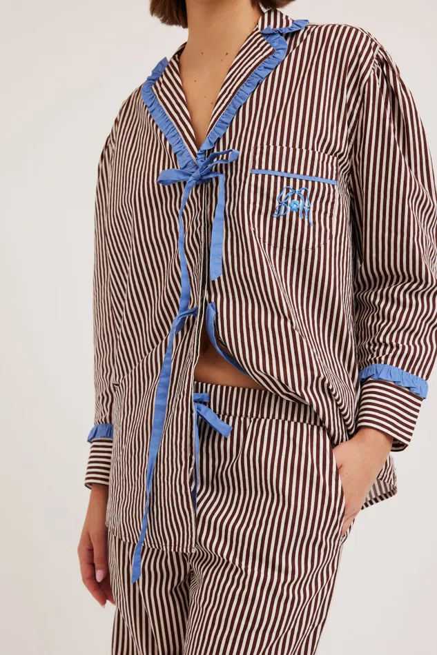 Women Nightwear Damson Madder Antonella Choc Stripe Pj Set 8211 Cotton Poplin Women Nightwear Damson Madder Antonella Choc Stripe Pj Set 8211 Cotton Poplin