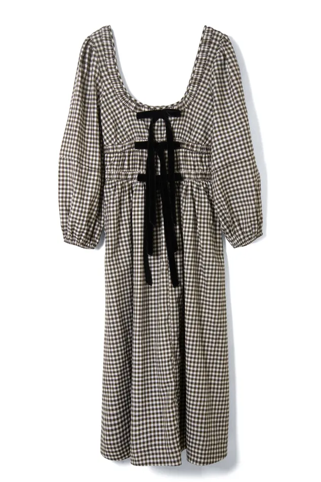 Women Occasion Wear Damson Madder Dakota Bow Midi Dress 8211 Chocolate Check