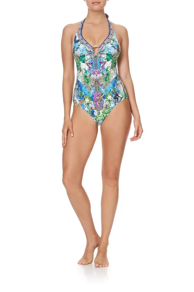 Women One Pieces Camilla Halter One Piece With Trim Moon Garden