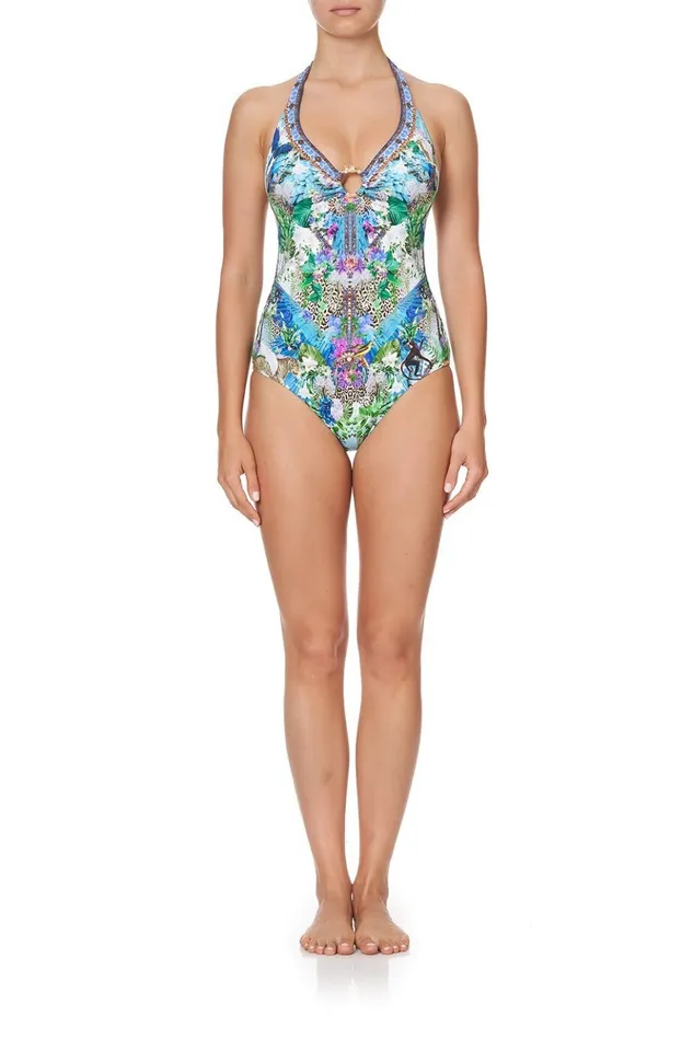 Women One Pieces Camilla Halter One Piece With Trim Moon Garden