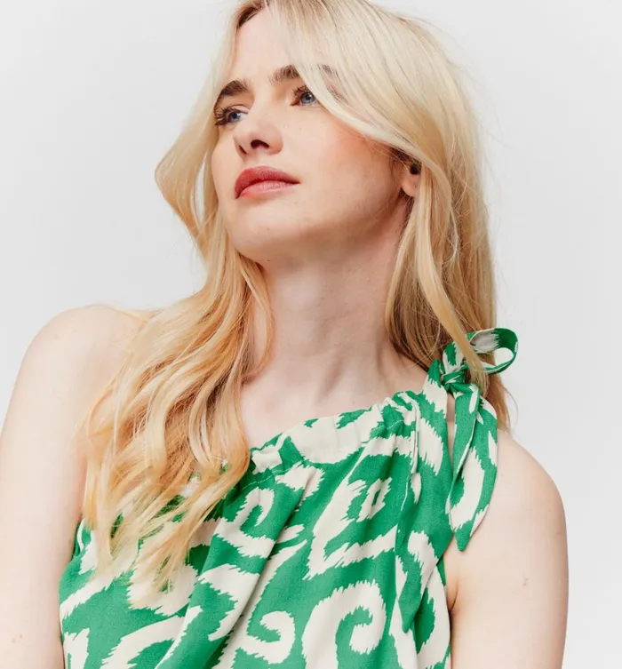 Women OneShoulder Patterned Top 8211 Green Print Promod Tops Women OneShoulder Patterned Top 8211 Green Print Promod Tops