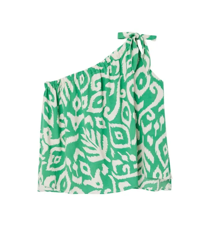 Women OneShoulder Patterned Top 8211 Green Print Promod Tops Women OneShoulder Patterned Top 8211 Green Print Promod Tops