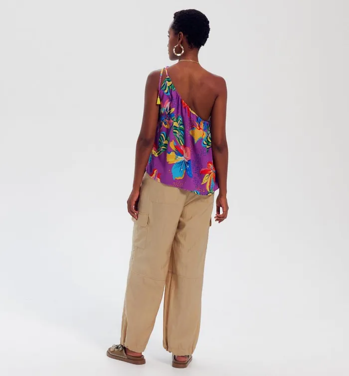 Women OneShoulder Patterned Top 8211 Violet Prints Promod Tops Women OneShoulder Patterned Top 8211 Violet Prints Promod Tops