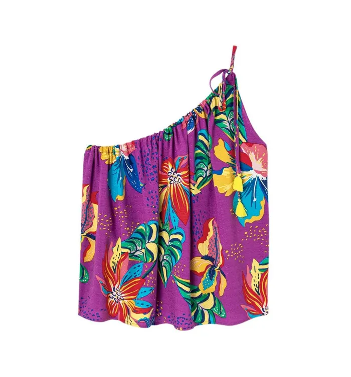 Women OneShoulder Patterned Top 8211 Violet Prints Promod Tops Women OneShoulder Patterned Top 8211 Violet Prints Promod Tops