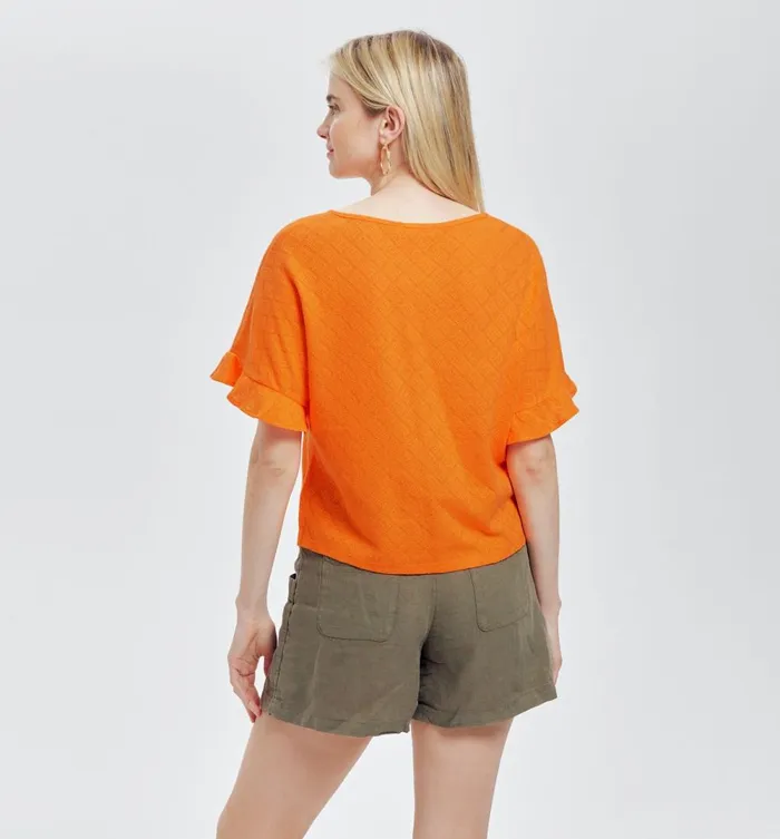Women Openwork Pointelle Top 8211 Orange Promod Tops Women Openwork Pointelle Top 8211 Orange Promod Tops