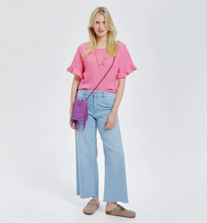 Women Openwork Pointelle Top 8211 Pink Promod Tops Women Openwork Pointelle Top 8211 Pink Promod Tops
