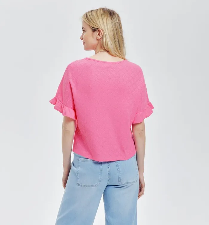 Women Openwork Pointelle Top 8211 Pink Promod Tops Women Openwork Pointelle Top 8211 Pink Promod Tops