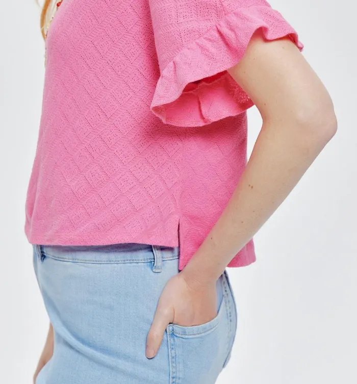 Women Openwork Pointelle Top 8211 Pink Promod Tops Women Openwork Pointelle Top 8211 Pink Promod Tops