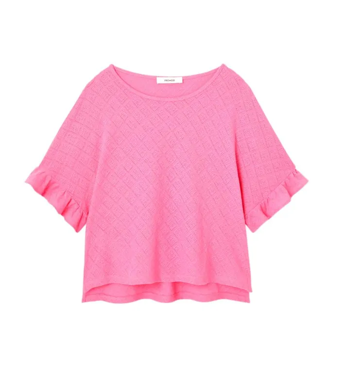 Women Openwork Pointelle Top 8211 Pink Promod Tops Women Openwork Pointelle Top 8211 Pink Promod Tops