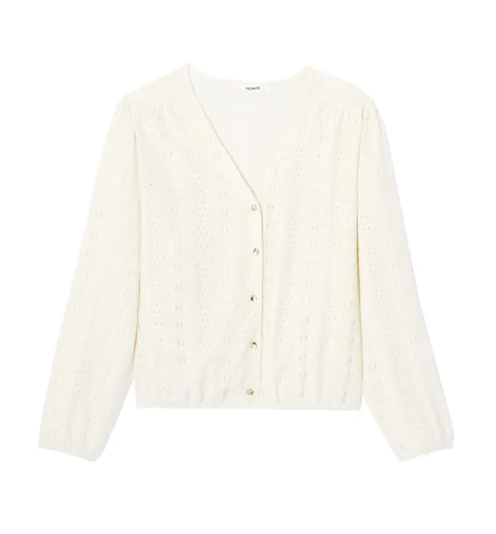 Women Openwork VNeck Cardie Top 8211 Ecru Promod Tops Women Openwork VNeck Cardie Top 8211 Ecru Promod Tops