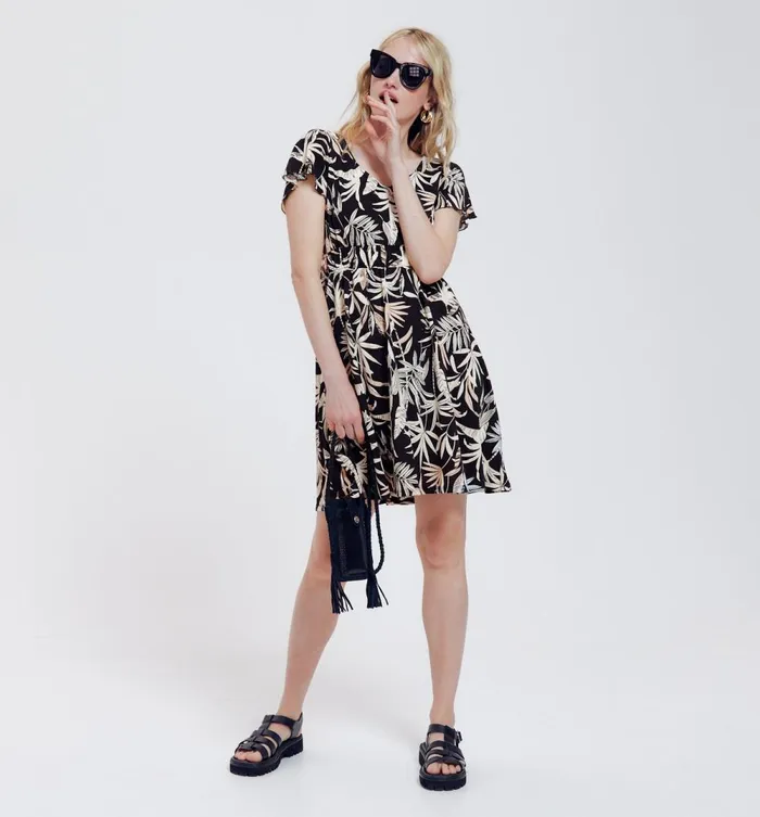 Women Patterned Dress 8211 Black Print Promod Dresses
