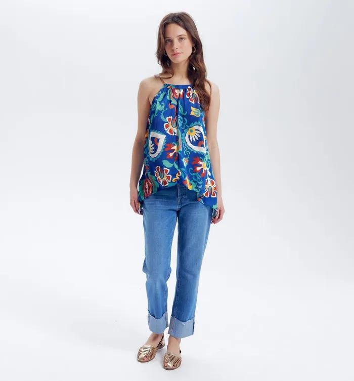 Women Patterned Scarf Top 8211 Blue Print Promod Tops Women Patterned Scarf Top 8211 Blue Print Promod Tops