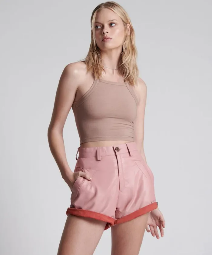 Women PINK LEATHER STREETWALKER SHORTS One Teaspoon Leather Women PINK LEATHER STREETWALKER SHORTS One Teaspoon Leather