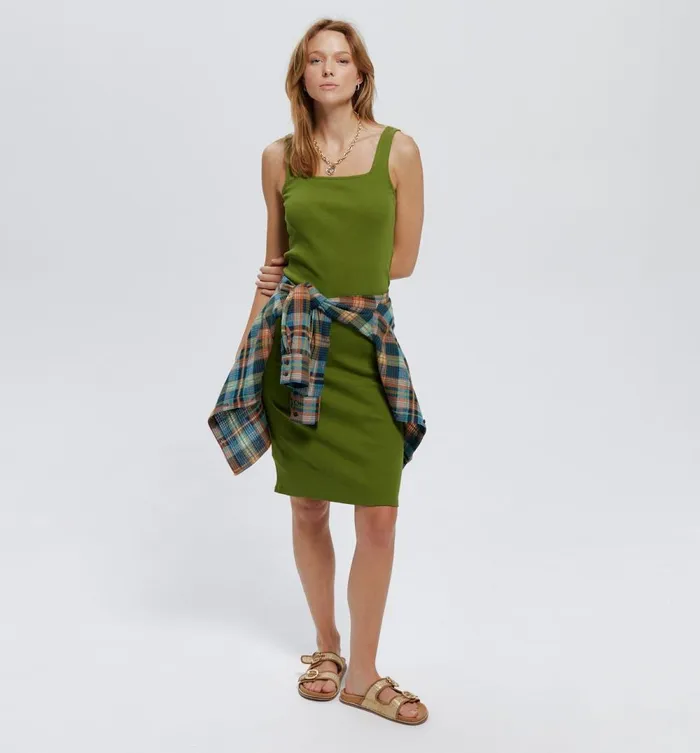 Women Plain Strappy Dress 8211 Olive Green Promod Dresses