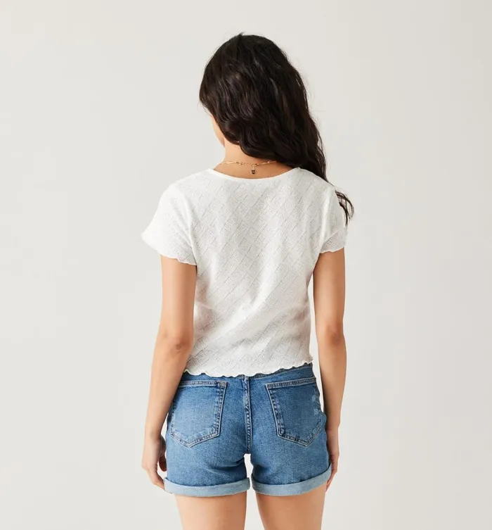 Women Pointelle TShirt 8211 Ecru Promod Tops Women Pointelle TShirt 8211 Ecru Promod Tops