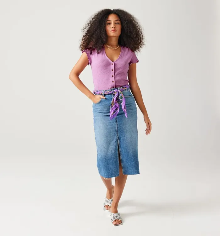 Women Pointelle TShirt 8211 Lilac Promod Tops Women Pointelle TShirt 8211 Lilac Promod Tops