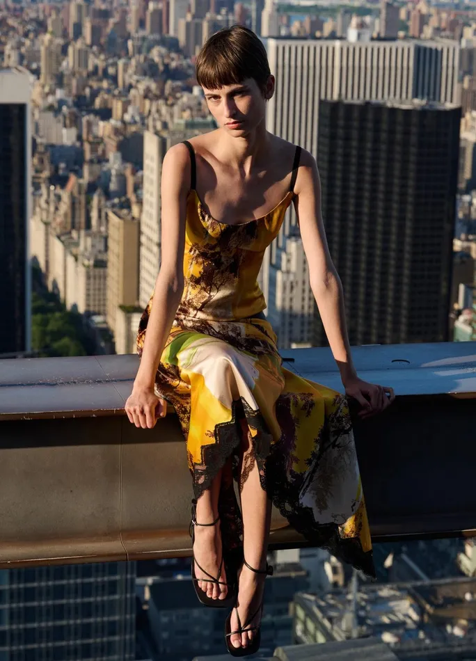 Women Printed Slip Dress With Lace Hem MONSE Dresses