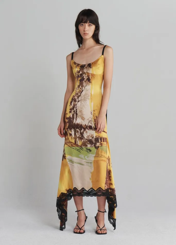 Women Printed Slip Dress With Lace Hem MONSE Dresses