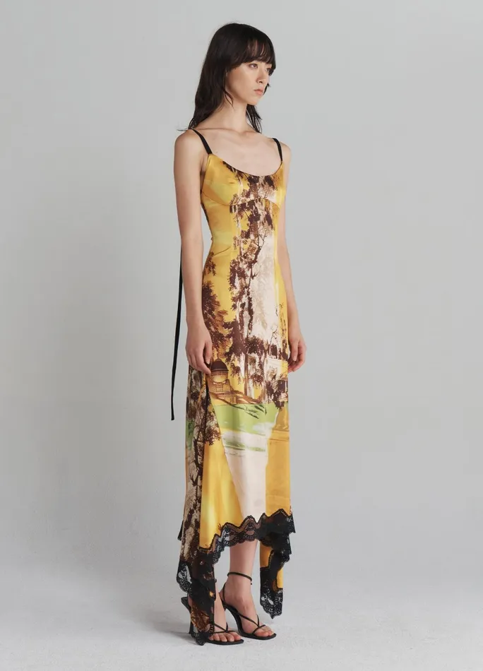 Women Printed Slip Dress With Lace Hem MONSE Dresses