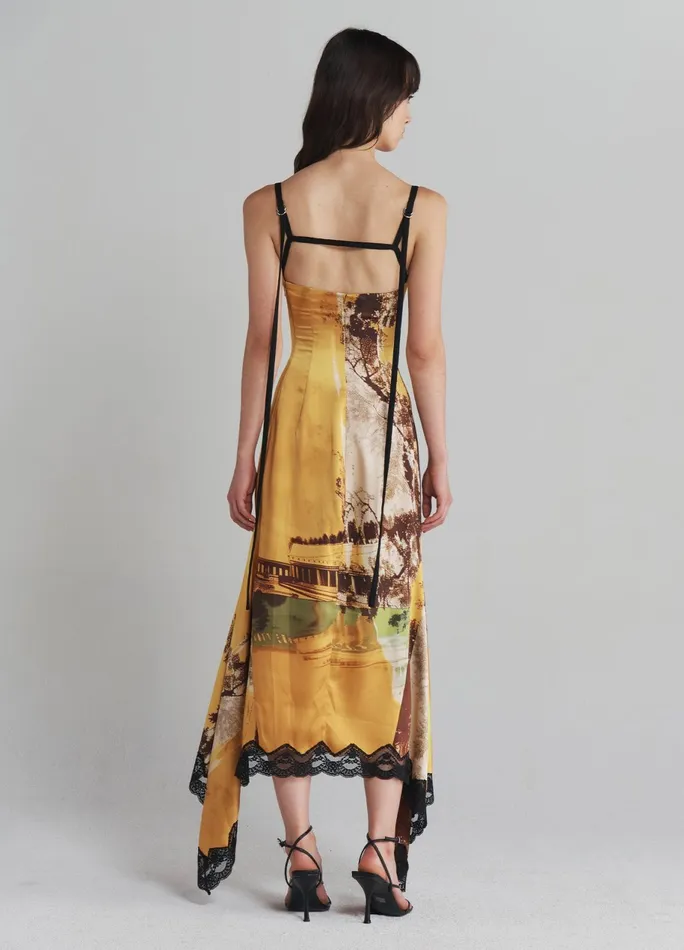 Women Printed Slip Dress With Lace Hem MONSE Dresses