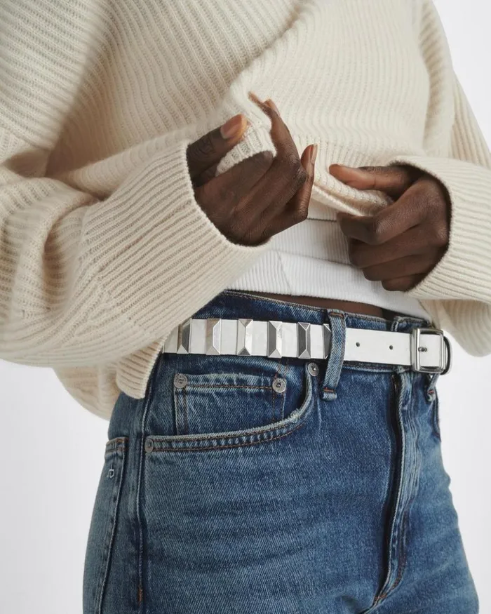 Women Rag 038 Bone Belts Baby Boyfriend Studded Belt Bright White