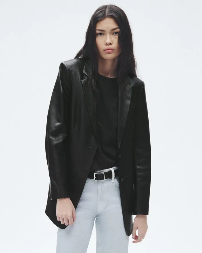 Women Rag 038 Bone Blazers 038 Vests Charles Leather Blazer Black