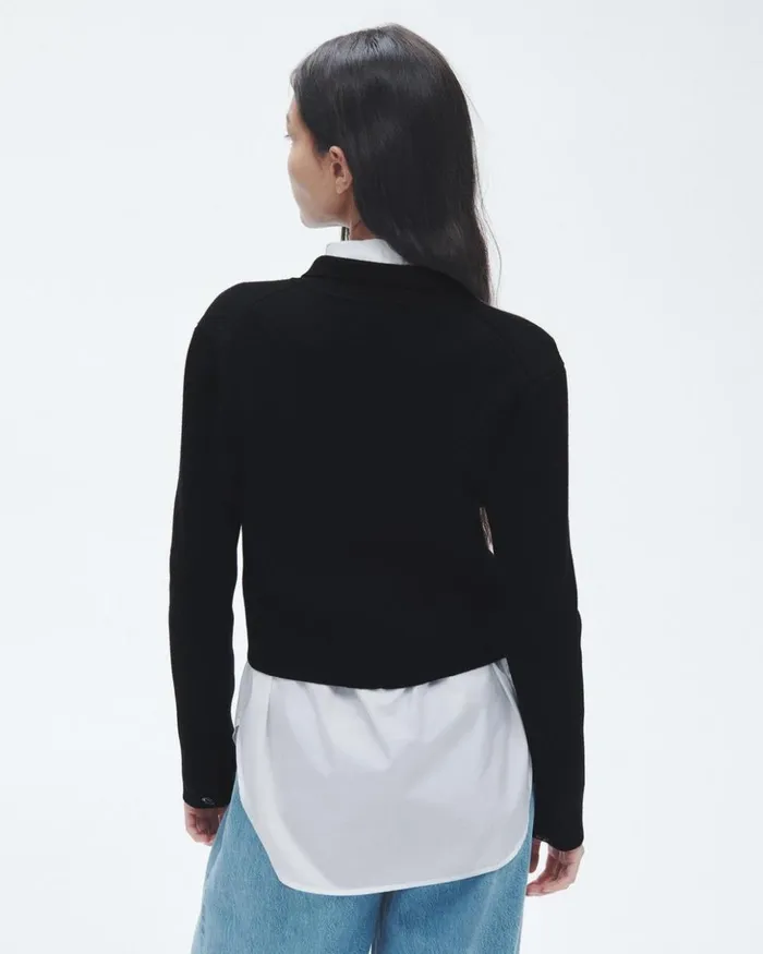 Women Rag 038 Bone Sweaters Joy Merino Wool Blazer Black