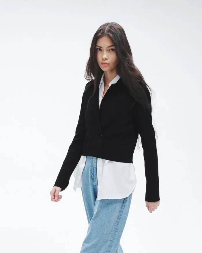 Women Rag 038 Bone Sweaters Joy Merino Wool Blazer Black