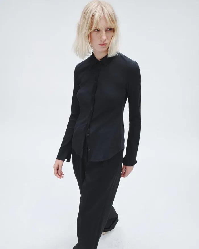 Women Rag 038 Bone TShirts Ribbed Button Down Shirt Black