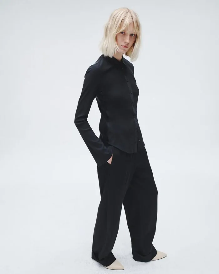 Women Rag 038 Bone TShirts Ribbed Button Down Shirt Black