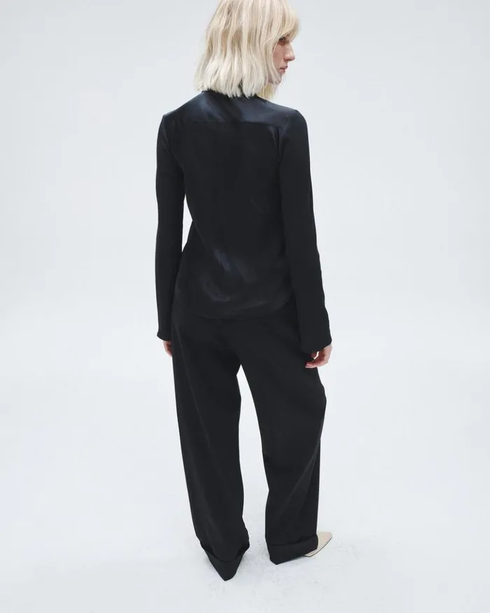 Women Rag 038 Bone TShirts Ribbed Button Down Shirt Black