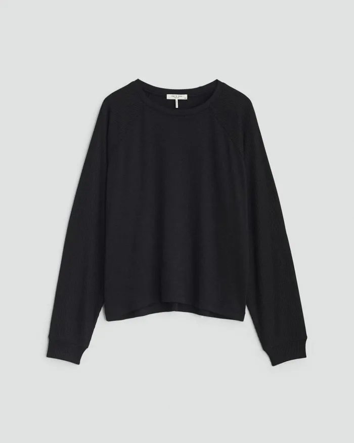 Women Rag 038 Bone TShirts The Knit Crew Pullover Black