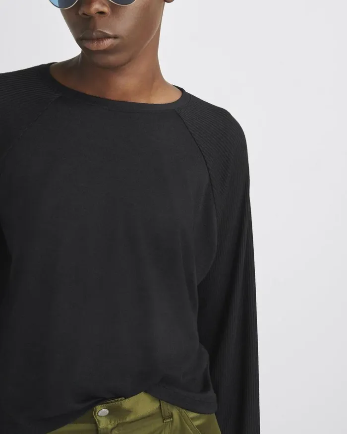 Women Rag 038 Bone TShirts The Knit Crew Pullover Black