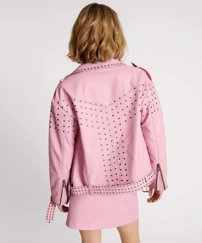 Women RIZZO PINK STUDDED LEATHER MOTO JACKET One Teaspoon Jackets