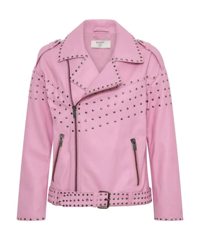 Women RIZZO PINK STUDDED LEATHER MOTO JACKET One Teaspoon Jackets