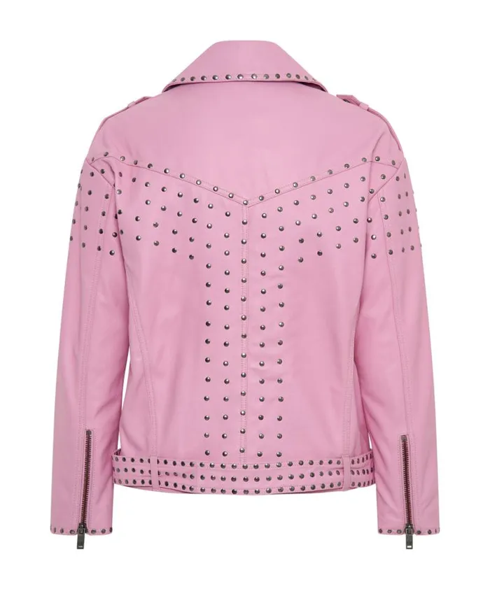 Women RIZZO PINK STUDDED LEATHER MOTO JACKET One Teaspoon Jackets