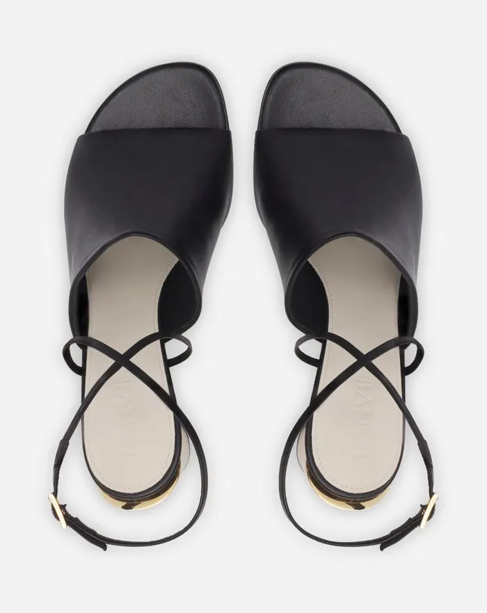 Women Sandals and Mules Lanvin Leather Sequence By Lanvin Chunky Heeled Sandals Blackgold